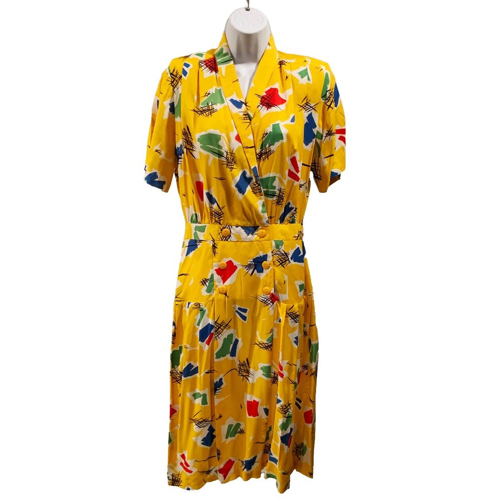 Vintage Colorful Geometric Dress, Size 8